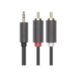 Cable Adaptador de 3.5mm Macho a 2 RCA Macho / 3 Metros / Color Gris / Blindaje Múltiple / ABS / Alta Calidad - Image 4