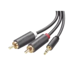 Cable Adaptador de 3.5mm Macho a 2 RCA Macho / 3 Metros / Color Gris / Blindaje Múltiple / ABS / Alta Calidad