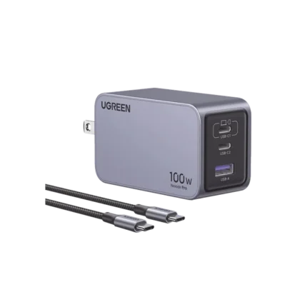 Cargador de 100W serie Nexode Pro | 3 Puertos de Carga Rápida | 2 USB-C | 1 USB-A | Tecnología GaNInfinity | PD3.1 de 100W / QC4.0 | Tecnología de Protección Térmica | Optimiza la Carga | Caja de Aluminio | Incluye Cable