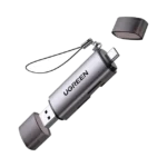 Lector de Tarjetas USB-C + USB-A a MicroSD (TF)/SD | OTG | USB-C 3.1 | 5Gbps | Soporta hasta 2TB | Soporta Windows/Mac OS/Linux/Android | Lectura de Tarjetas Simultánea | Caja de Aluminio | Llavero Anti-perdida.