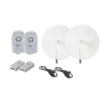 Kit de 2 radios B5X con antenasTXPD34B5X de (34 dBi), rango de frecuencia extendida (4.9 a 6.4 GHz),  incluye inyector POE, cable de alimentación y  para alineación, distancia de hasta 40 km