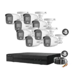 Kit TurboHD 1080p / DVR 8 Canales / 8 Cámaras Bala ColorVu con Microfono Integrado / Fuente de Poder / Accesorios de Instalación