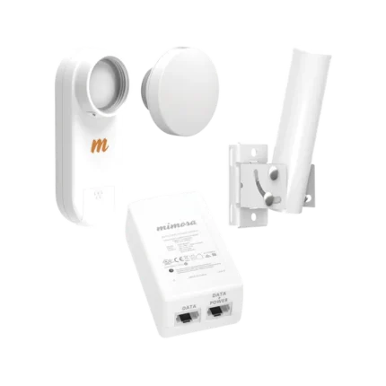Kit de radios C5X, rango de frecuencia extendida (4.9 a 6.4 GHz),  incluye inyector POE, montaje universal para tubo o poste Y una antena de 12 dBi