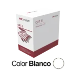 Bobina de Cable UTP 305 Mts / Cat 6 (24 AWG) / Color Blanco / PVC (CM) / Uso en Interior / CCA (Cobre con Aluminio) / Aplicaciones de CCTV y Redes de Datos