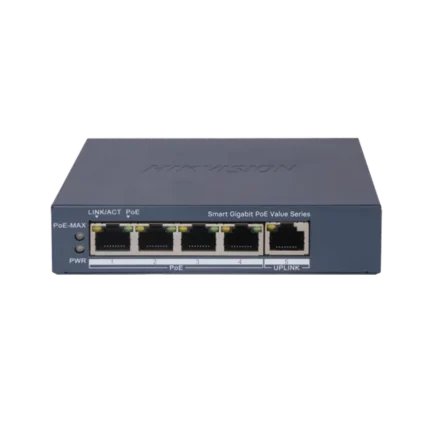 Switch Gigabit PoE+ / Monitoreable / 4 Puertos 1000 Mbps PoE+ / 1 Puerto 1000 Mbps Uplink / Configuración Nube Hik-PartnerPro / Modo Extendido hasta 300 Metros / 45 Watts