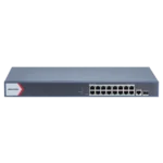 Switch Gigabit PoE+ / Administrable / 16 Puertos 1000 Mbps PoE+ / 1 Puerto 1000 Mbps de Uplink / 1 Puerto SFP /  Configuración Nube desde Hik-Partner Pro / Modo Extendido hasta 300 Metros / 230 Watts