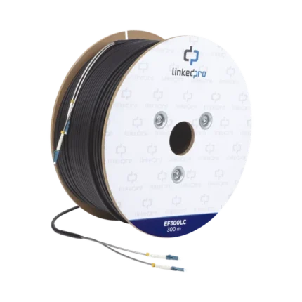 Carrete de Fibra Óptica Monomodo con conectores LC-LC Duplex, Reforzada con Kevlar, de 300 metros, Para instalaciones subterráneas por tubería