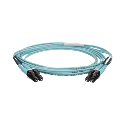 Jumper de Fibra Optica Multimodo 50/125 OM4, LC-LC Duplex, OFNR (Riser), Color Aqua, 2 Metros