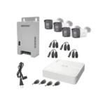 Kit HiLook Audio Bidireccional TurboHD 1080p / DVR 4 Canales / 4 Cámaras Bala (Exterior) con Bocina y Micrófono Integrado / 1 Fuente de Poder / Accesorios