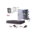 Kit TurboHD 1080p Lite / DVR 16 Canales / 16 Cámaras Bala Exterior ( 2.8mm) con ColorVu + Micrófono Integado / Transceptores / Conectores / Fuente de Poder Profesional