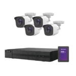 KIT TurboHD 1080p + SSD de 500 GB / DVR 4 canales / 4 Cámaras Bala de Metal / Fuente de Poder / Accesorios de Instalación