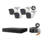 KIT TurboHD 1080p / DVR 8 canales con H.265+ / 4 Cámaras Bala Metálicas / Fuente de Poder / Accesorios de Instalación