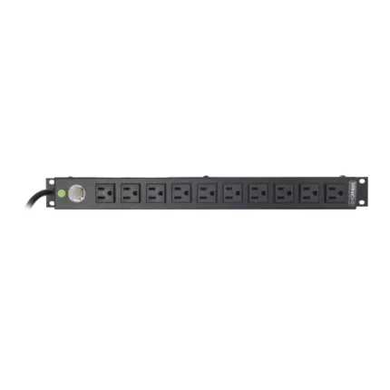 Tomacorriente Horizontal (PDU) de 10 Contactos (NEMA 5-15R) Rack 19" 1UR. Voltaje Entrada/Salida: 120Vca/15A