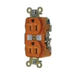 Contacto Dúplex Conexión a Tierra Aislada 15A 125V/ 2 Polos 3 Hilos/ Color Naranja/ Nema 5-15R/ Grado Industrial.