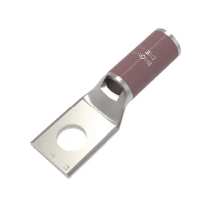 Zapata Terminal de Compresión de Cobre Electrolítico Estañado de Cañón Corto para Tornillo de 1/2" y Calibre 4 AWG.