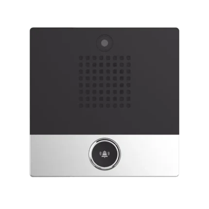 Mini video Intercomunicador para hotelería y hospitales, con diseño elegante, PoE, cámara 1Mpx, 1 botón, 1 relevador integrado de salida y entrada.