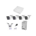 KIT TurboHD 1080 Lite / DVR 4 Canales / 4 Cámaras Bala (exterior 2.8 mm) / Transceptores / Conectores / Fuente de Poder Profesional