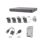 KIT TurboHD 1080p / DVR 4 Canales / 4 Cámaras Bala Metálicas (exterior 2.8 mm) / Transceptores / Conectores / Fuente de Poder Profesional