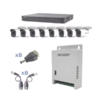 KIT TurboHD 1080p / DVR 8 Canales / 8 Cámaras Bala (exterior 2.8 mm) / Transceptores / Conectores / Fuente de Poder Profesional hasta 15 Vcc para Larga Distancias