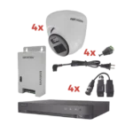 Kit Audio Bidireccional TurboHD 1080p / DVR 4 Canales / 4 Cámaras Eyeball (Exterior) con Bocina y Microfóno Integrado / 1 Fuente de Poder / Accesorios