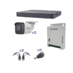KIT TurboHD 1080p / DVR 8 Canales / 8 Cámaras Bala (exterior 2.8 mm) / Transceptores / Conectores / Fuente de Poder Profesional hasta 15 Vcc para Larga Distancia