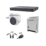 Kit TURBOHD 1080p / DVR 8 Canales / 8 Cámaras Turret (exterior 2.8 mm) / Conectores / Transceptores / Fuente de Poder Profesional hasta 15 Vcc para Larga Distancia