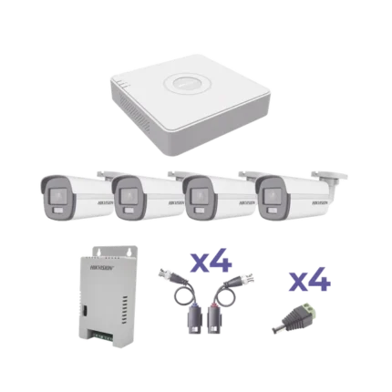 KIT COLORVU TURBOHD 1080p Lite / DVR 4 Canales / 4 Cámaras Bala (exterior 2.8 mm) / Transceptores / Conectores / Fuente de Poder Profesional