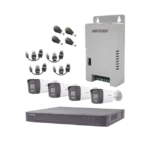 Kit Audio Bidireccional TurboHD 4K-3K / DVR 4 Canales 4K / 4 Cámaras Bala (Exterior) con Bocina y Microfóno Integrado 3K / 1 Fuentes de Poder / Accesorios