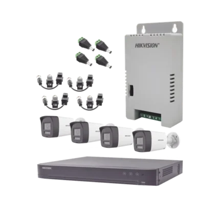 Kit Audio Bidireccional TurboHD 4K-3K / DVR 4 Canales 4K / 4 Cámaras Bala (Exterior) con Bocina y Microfóno Integrado 3K / 1 Fuentes de Poder / Accesorios