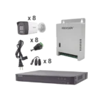 Kit Audio Bidireccional TurboHD 4K-3K / DVR 8 Canales 4K / 8 Cámaras Bala (Exterior) con Bocina y Microfóno Integrado 3K / 1 Fuentes de Poder / Accesorios