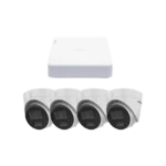 Kit IP 1080p (2 Megapixel) / NVR de 4 Canales con 4 Puertos PoE / 4 Cámaras IP Turret con Micrófono Integrado / ColorVu y ACUSENSE Lite