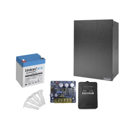 Kit con fuente PLB3 con salida de 12 Vcc a 4 Amper, incluye transformador y batería de 12 V a  5.5 Amper