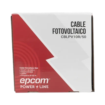 Kit de 2 rollos de 50 metros de cable fotovoltaico de cobre, rojo y negro, calibre 10 AWG (6mm²), Tipo PV,  1000/2000 V y 120°C.
