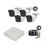 Kit TurboHD 720p / DVR 4 canales / 4 Cámaras Bala de Metal / 4 Cables 18 Mts / H.265+ / 1 Fuente de Poder Profesional / Accesorios de Instalación