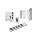 Kit para control de acceso incluye Fuente de 12VCD con respaldo de batería/ Chapa magnética de 600Lbs / Montajes L y Z / Botón de salida