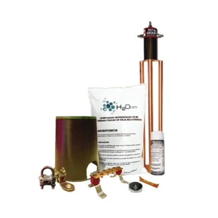 Kit de Tierra Física con Electrodo TG100AB y accesorios de instalación.