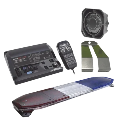 Kit de Sirena, Bocina y Torreta de 48", Con 216 LEDs, Dual Color, Frente: Rojo/Blanco, Azul/Blanco, Trasero: Rojo/Ámbar, Azul/Ámbar