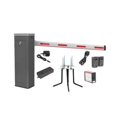 Kit COMPLETO Barrera Derecha XBS Con Corona LED / Brazo Iluminado de 5M / Incluye Sensor de Masa, Transformador, Lazo Magnético, Ancla, Fotoceldas y 2 Controles Inalámbricos