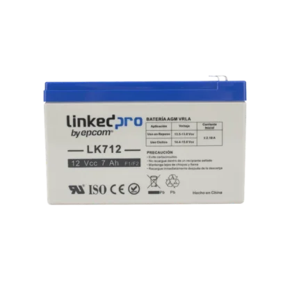Batería 12 V / 7 Ah / UL / Tecnología AGM / Vida útil promedio 5 años / Uso en equipo electrónico, Alarmas de Intrusión / Incendio / Control de acceso / Video Vigilancia / Terminales F1 ( Incluye adaptador F2 )