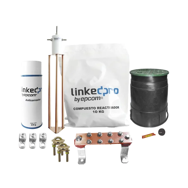 LPGROUND30AKIT-h Kit Puesta a Tierra 30A / Electrodo Cobre Electrolítico / Diseño Delta / Filtro Equipotencial / Compuesto 12 kg / Barra Unión + Conectores + Registro - Image 1