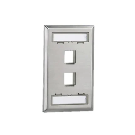 Placa de Pared Vertical, Salida Para 2 Puertos Keystone, Con Espacios Para Etiquetas, de Acero Inoxidable