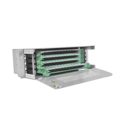 Distribuidor de Fibra Óptica para 48 empalmes, con 48 acopladores SC/APC y 48 pigtails, 19", 3 UR