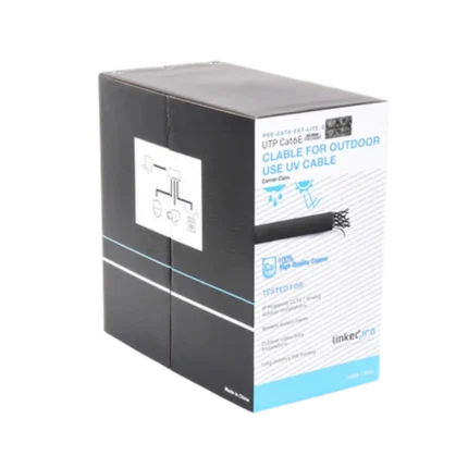 Bobina de cable 305 Metros Cat6, 24 AWG, Climas EXTREMOS, Color negro, sin blindar, para intemperie