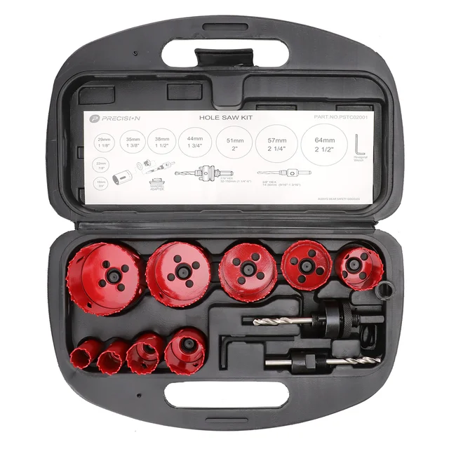 PSTC02001-h Juego de 13 Brocas Sierra Bimetálica con Adaptadores y Estuche. (3/4", 7/8", 1-1/8", 1-3/8", 1-1/2", 1-3/4", 2", 2-1/4", 2-1/2") - Image 1