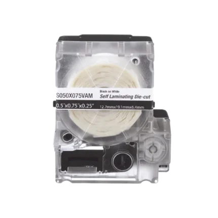 Casete de 200 Etiquetas Autolaminadas de 12.7 x 31.8 mm, para Cables de 3.1 a 7 mm de Diámetro, Área de Impresión Color Blanco