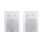 Altavoces Amplificada de Montaje en Pared 5"+1.5" | RMS 20W@8ohms y Pasivo 20W | Material ABS | Reja Metálica | Bracket de Metal | Color Blanco