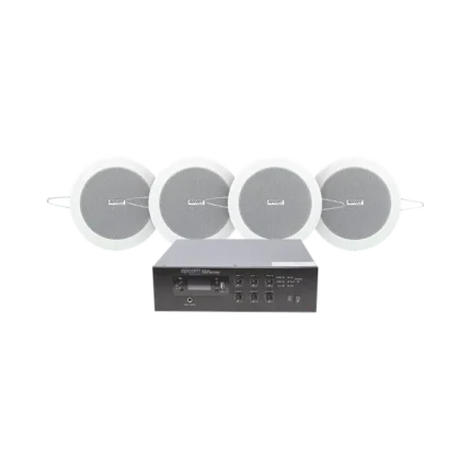 KIT de Amplificador de 120W para Escritorio | 4 Altavoces de Plafón de 4in | 3 - 6W | Sistema 70/100V