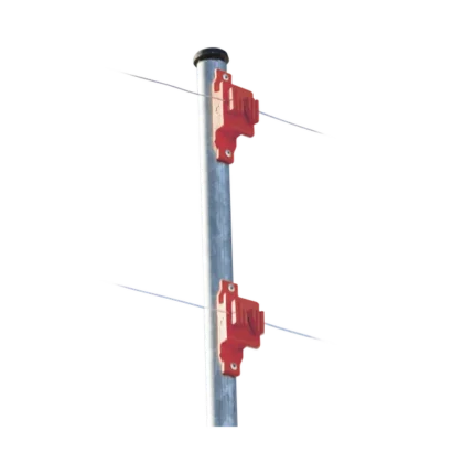 Aislador de Paso color Rojo reforzado para cercos eléctricos, resistente al clima extremoso