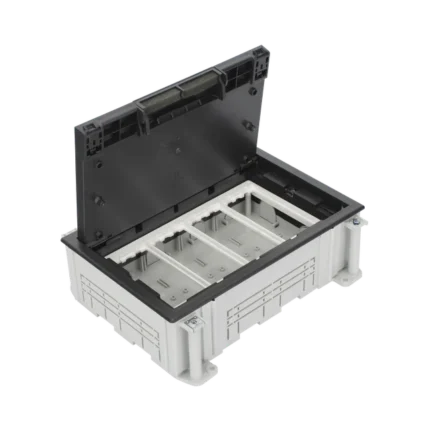 Caja Para Instalación en Piso Falso para Voz, Datos o Contactos Eléctricos / Capacidad para 4 Módulos / Espacio Embellecedor en la Tapa / Profundidad Ajustable de 90 a 120 mm / Los Módulos se Adquieren Aparte / (SF410/14CY)