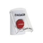 Botón de Evacuación, Texto en Español, Tapa Protectora de Policarbonato Súper Resistente, Restablecimiento con Llave